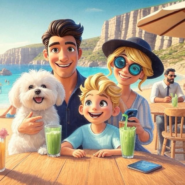 Ilustración de la familia MiniDog con Luna
